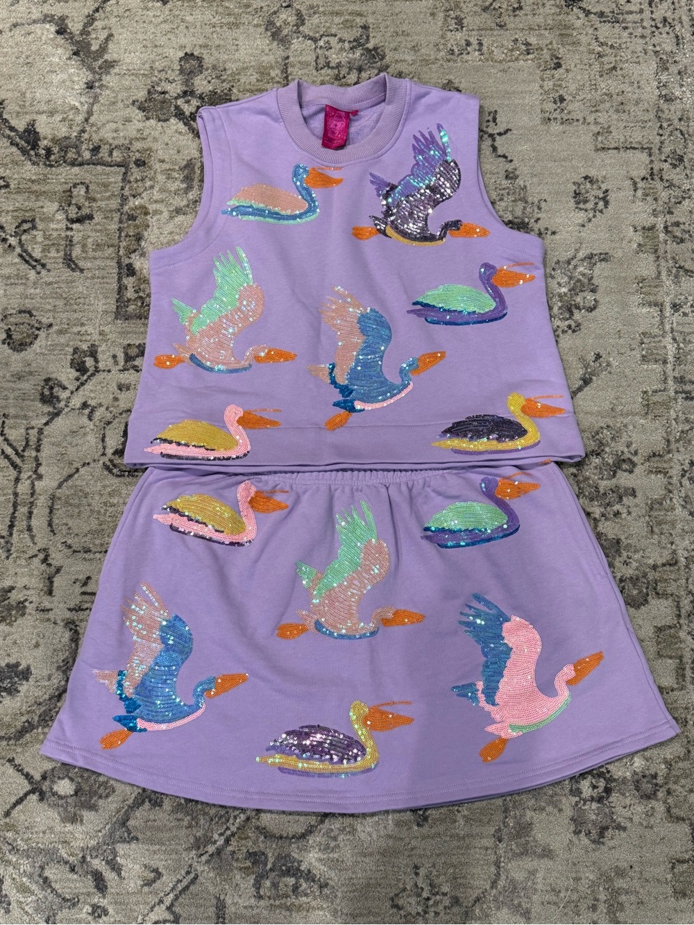 QUEEN OF SPARKLES Lavender Sequin Pelican Two-Piece Set